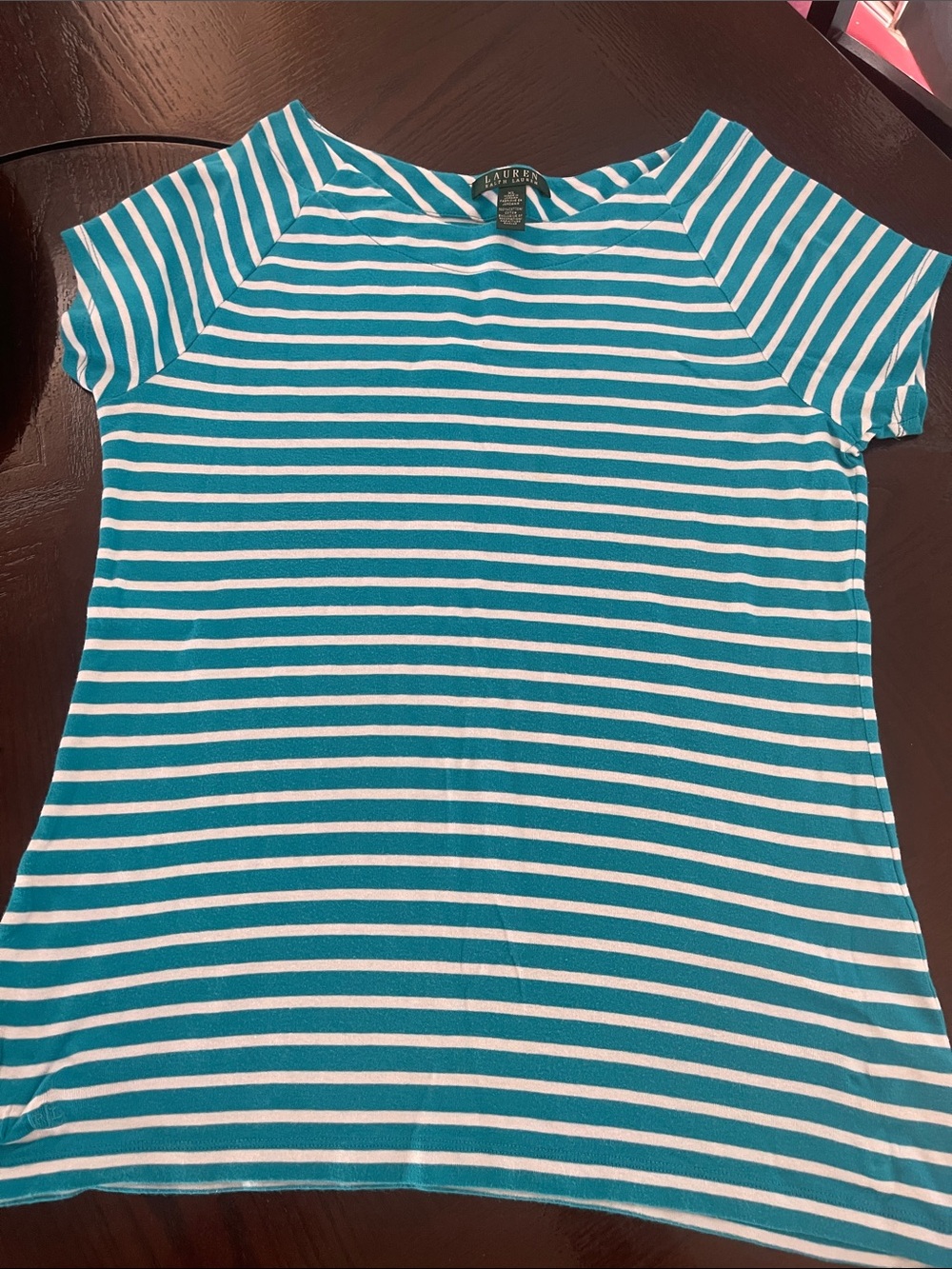Lauren Ralph Lauren Teal blue & White Striped Short Sleeve Tee